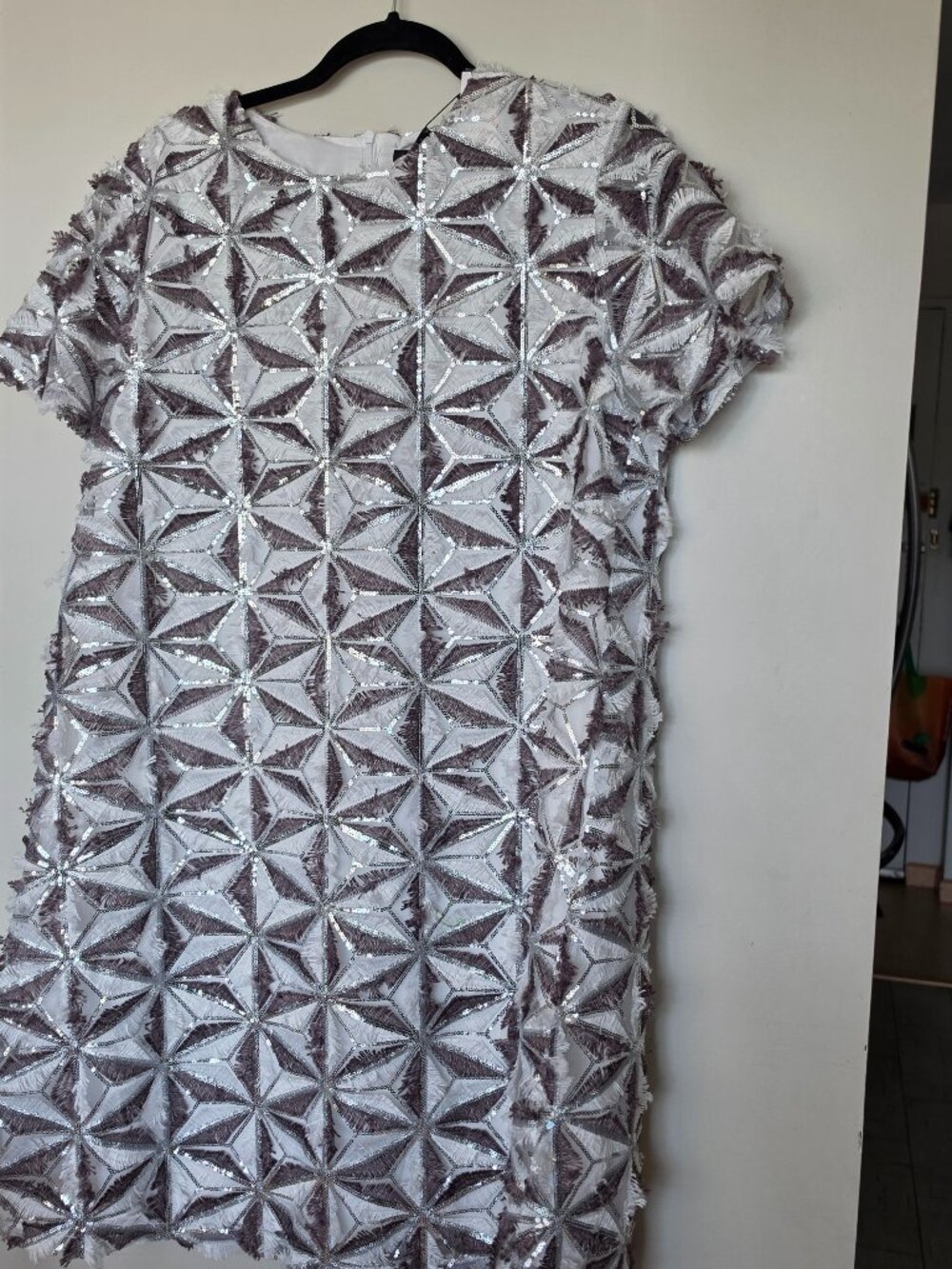 Stunning Gracia Glitter Geometry Sequined Fringe Shift Dress Size M/L